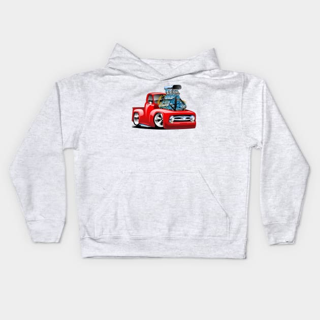 American Classic Hot Rod Pickup Truck Cartoon Kids Hoodie by hobrath